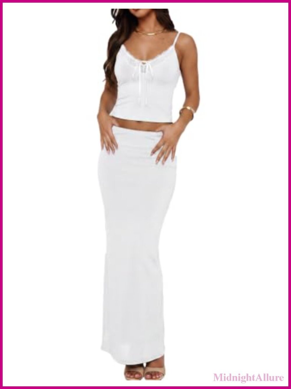 Women's 2 Piece Maxi Skirt Set Lace Camisole Bodycon Going Out Outfit